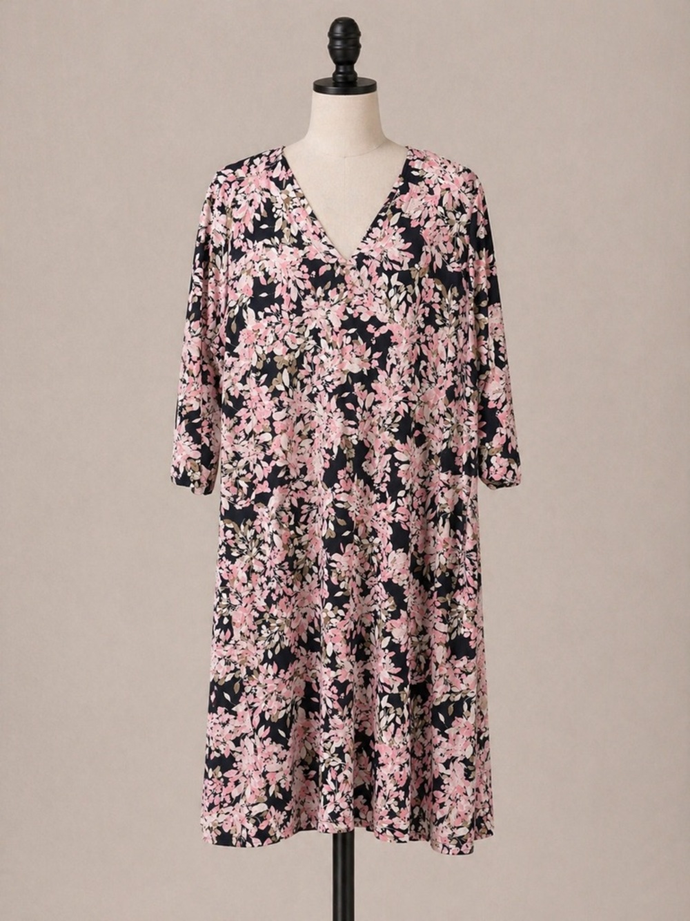 J. Jill Black Dress with Pink Floral Print